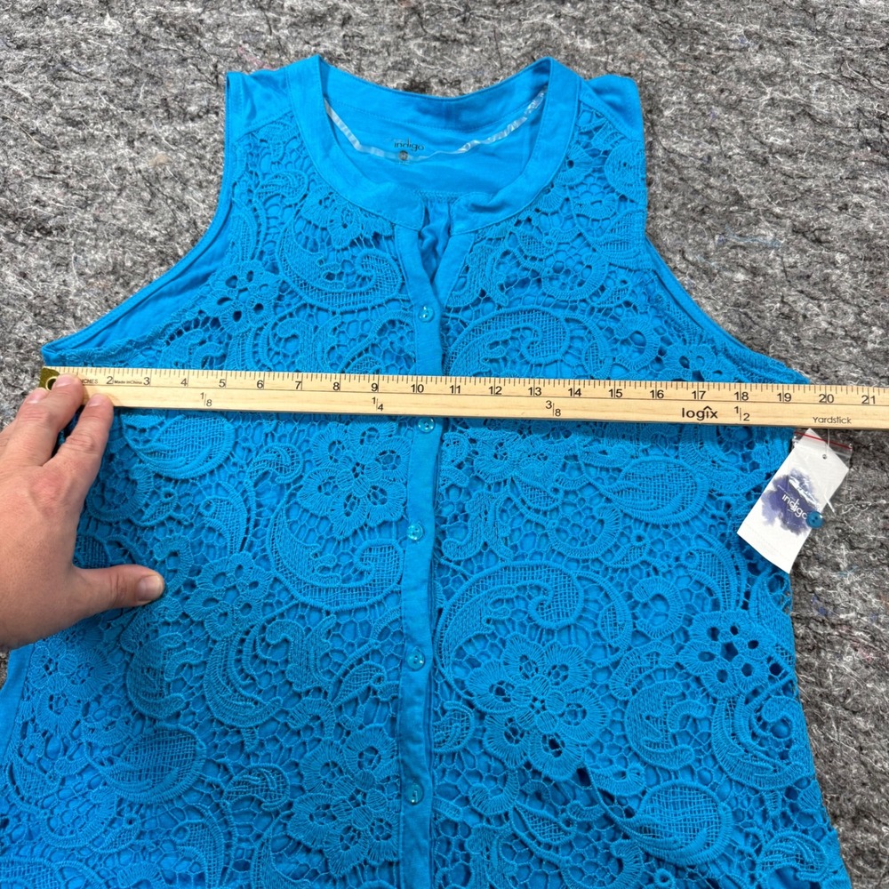 Indigo Great Northwest Turquoise Blue Crochet Lace Tie Front Sleeveless Top M - Picture 3 of 7